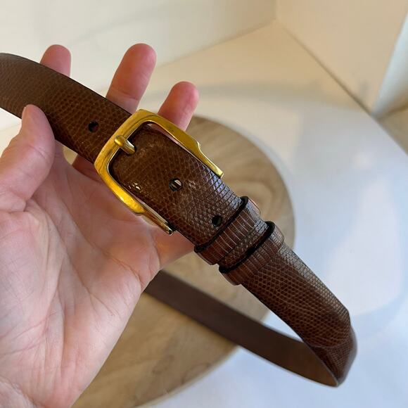 Cale Vintage Brown Genuine Lizard Leather Made in Spain Brass Belt Size XL - Picture 3 of 9